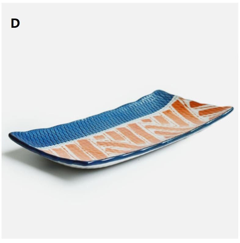 Japanese Style Sushi Plate Ceramic Tableware Rectangular Plate Hand-painted Korean Sushi Dumplings: D