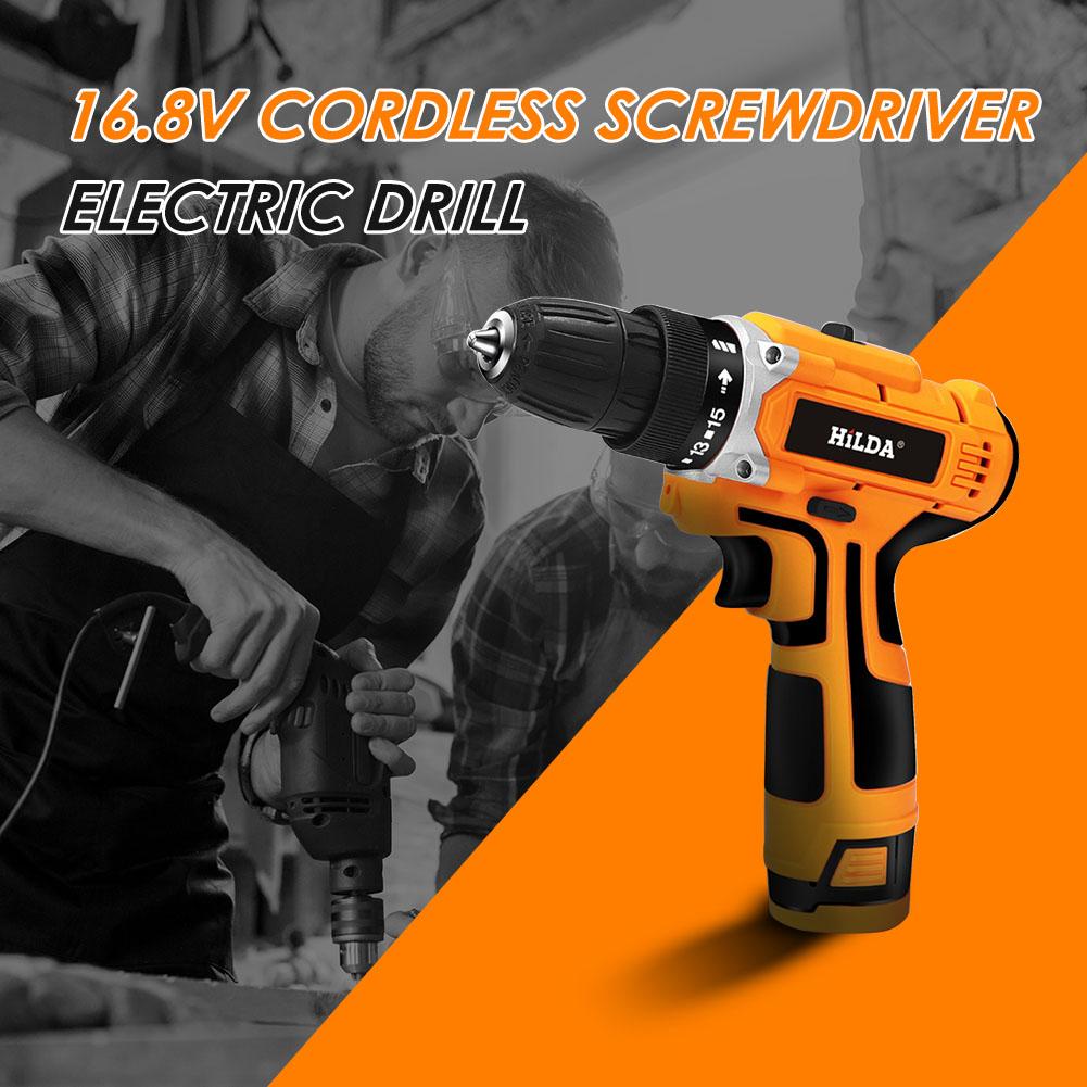 Hilda 16.8V Lithium Strong Torque Electric Hand Drill Machine Cordless Household Charging Screwdriver Wireless Power Tool