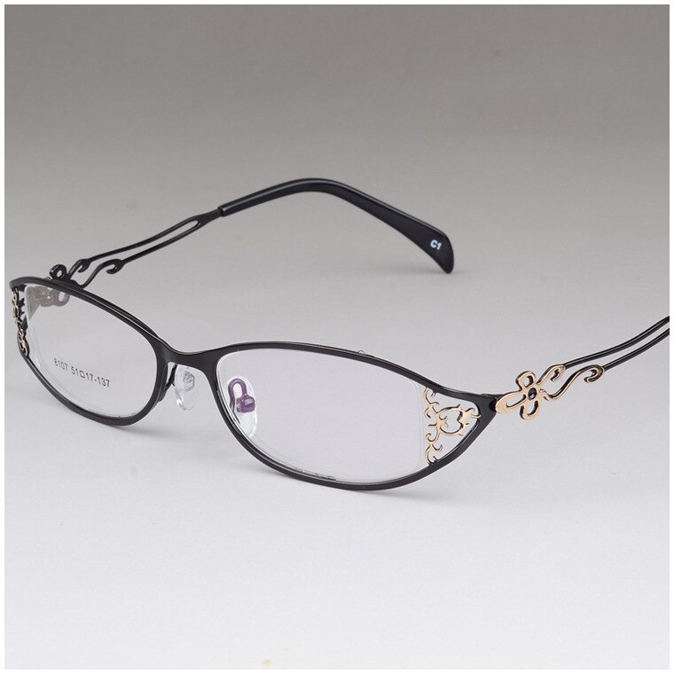 Dames zakelijke brilmontuur metalen full frame brilmontuur titaniumlegering ultralicht bijziendheidsmontuur dames: Zwart