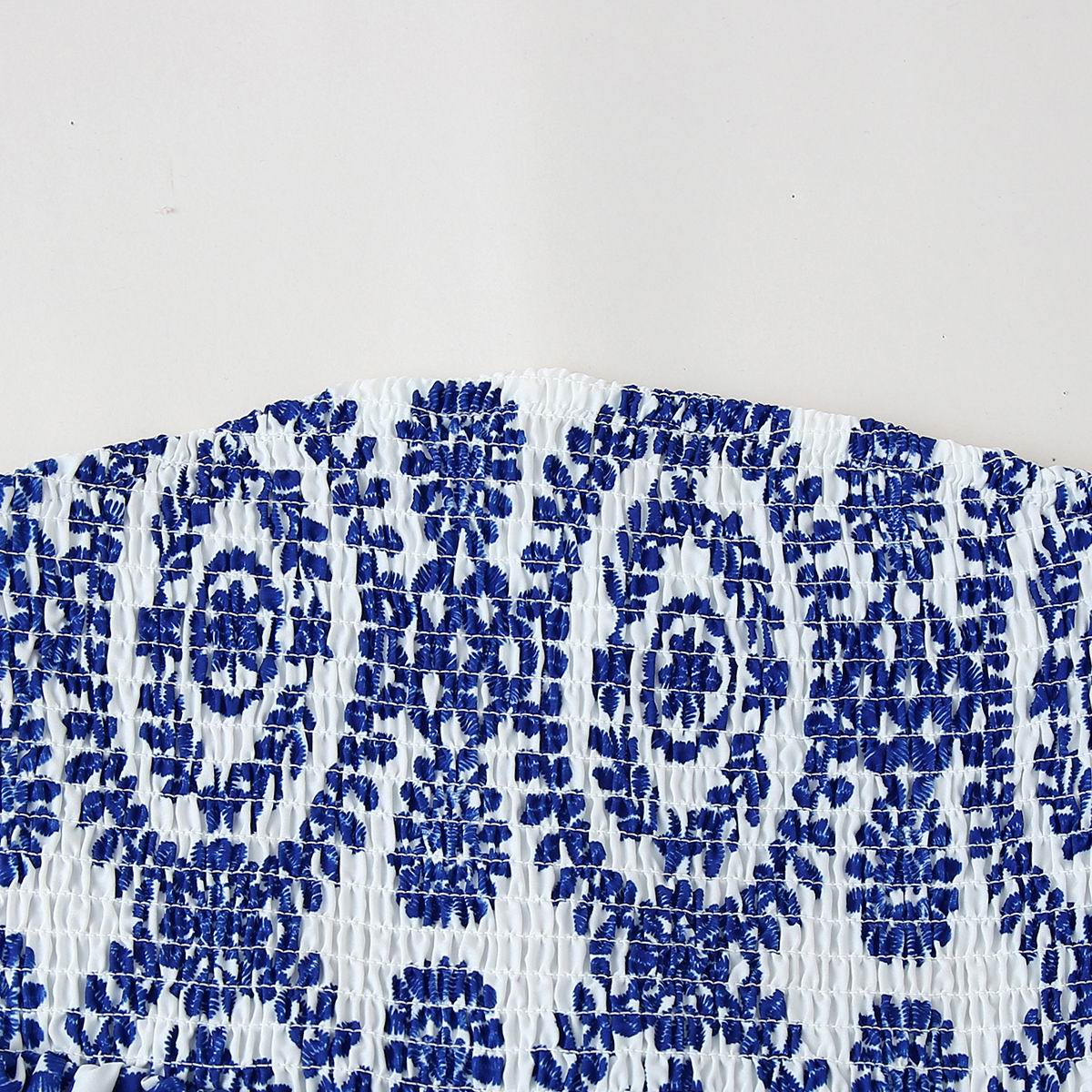 Top corto con estampado floral, busto fruncido, camisola sin tirantes, parte inferior con volantes, ropa de verano para mujer