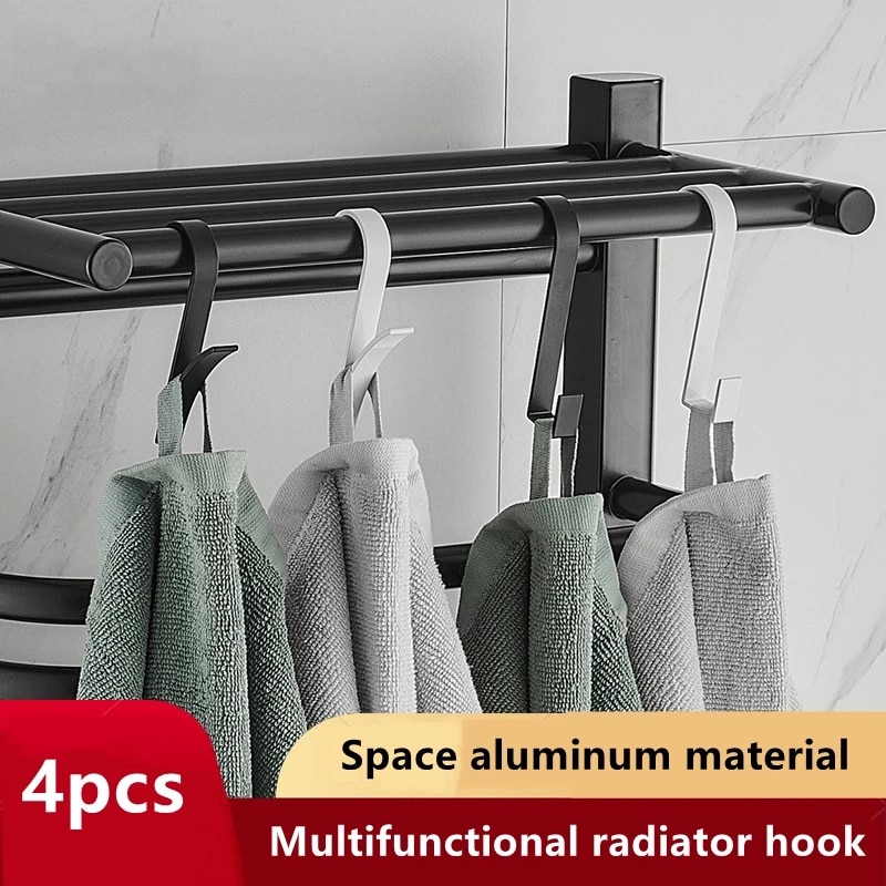 Ganchos de aluminio para radiador, Perchero de calefacción, soporte de radiador, ropa para colgador de baño y cocina, 4 piezas