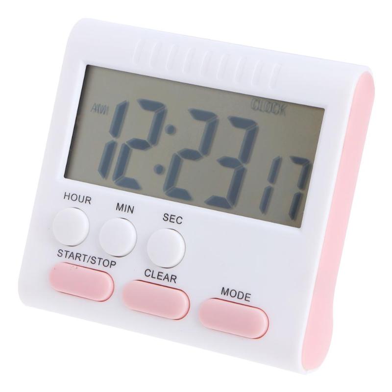 Multifunktionell elektrisk storskalig flytande kristall digital köksur timer larm räkna upp stoppur klocka praktisk lcd timer: Rosa