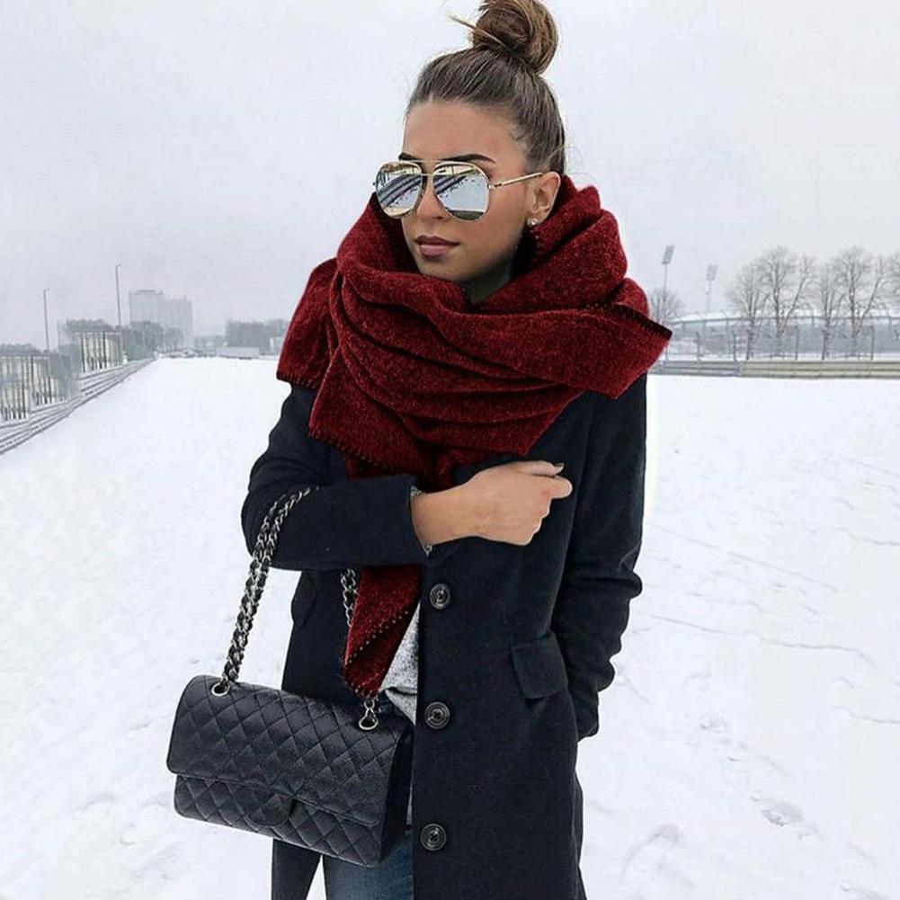Scarf Soft Warm Keeping Fleece Solid Color Shawl Outdoor Neck Wrap for Travel