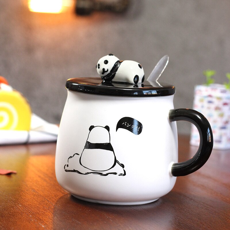 3d panda keramiske kaffekrus med lokk med skje bursdag tegneserie panda keramiske krus