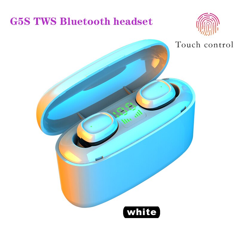 G5S Tws 5.0 Draadloze Hoofdtelefoon Business Oortjes Bluetooth Oortelefoon Sport Stereo Bass Oordopjes Touch Control Sport Headset: G5S LED White