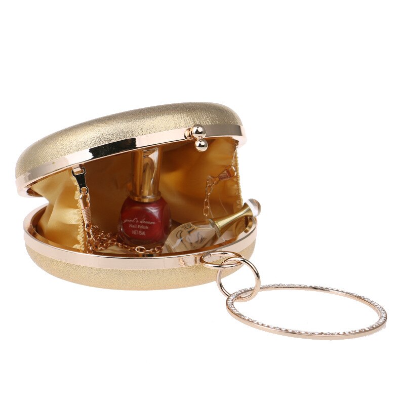 Sacs à main avec anneau et diamants pour femmes, pochette de soirée à poignée ronde, sacs à bandoulière à chaîne pour femmes, sac en argent pour maquillage circulaire de fête