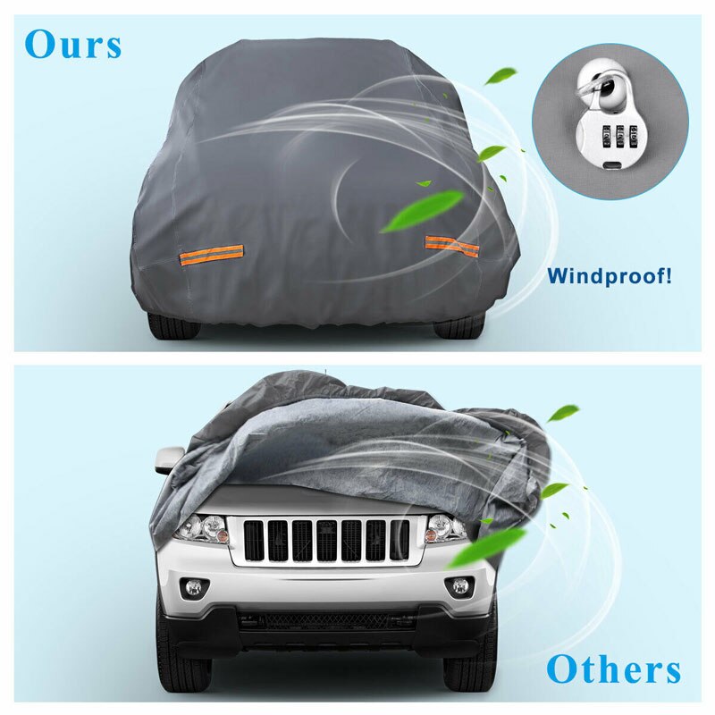 Cubierta completa para coche SUV con cerradura, gris, impermeable, transpirable, sol, UV, resistente al polvo, 512x145x143CM