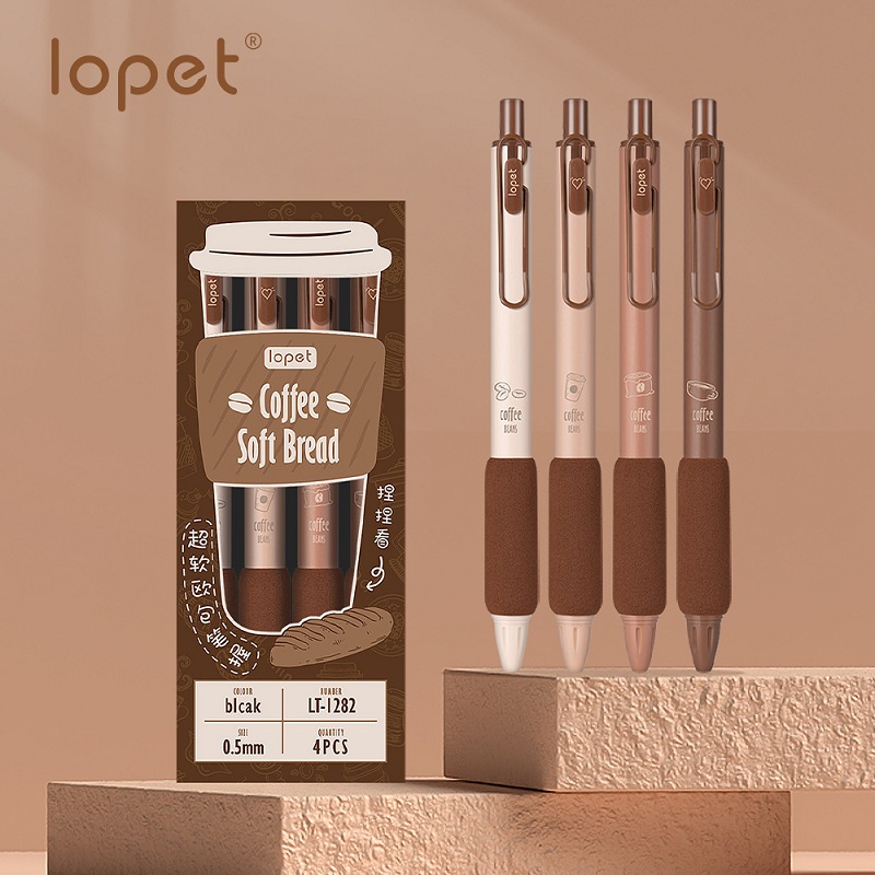 Lopet Cute gel pens sets 4pcs 0.5mm Black Ink Writing Pen Soft Grip Press Kawaii Stationery Quick Dry Homework School Gadgets
