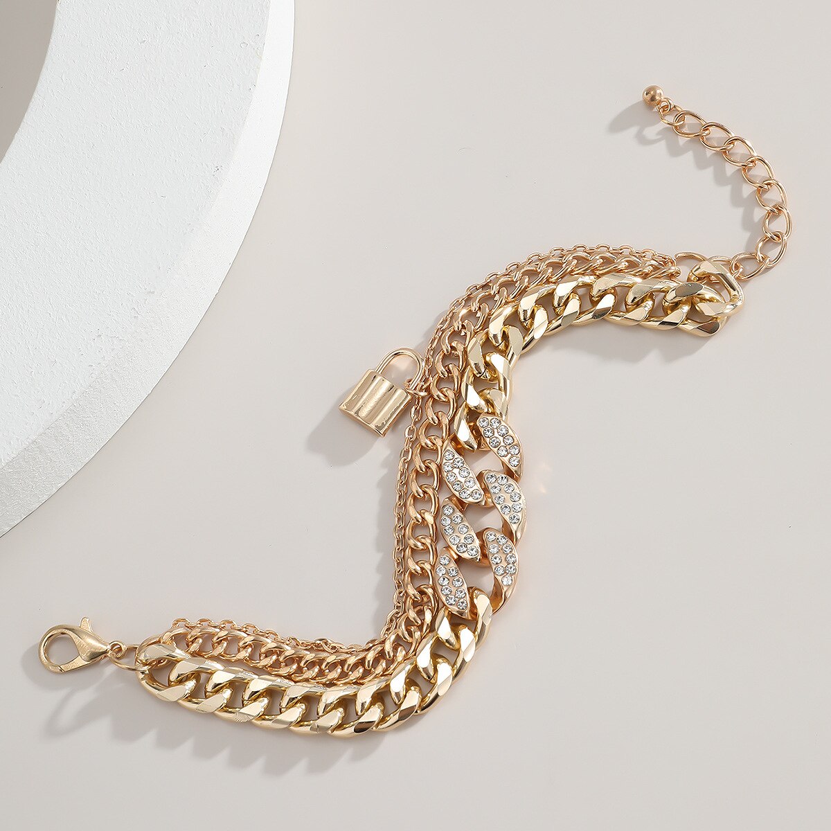 Punk Miami Curb Cuban Thick Bracelet Bangle Chunky Heavy Metal Lock Charm Bracelet Wrist Chain Women Jewelry Gold Silver Color