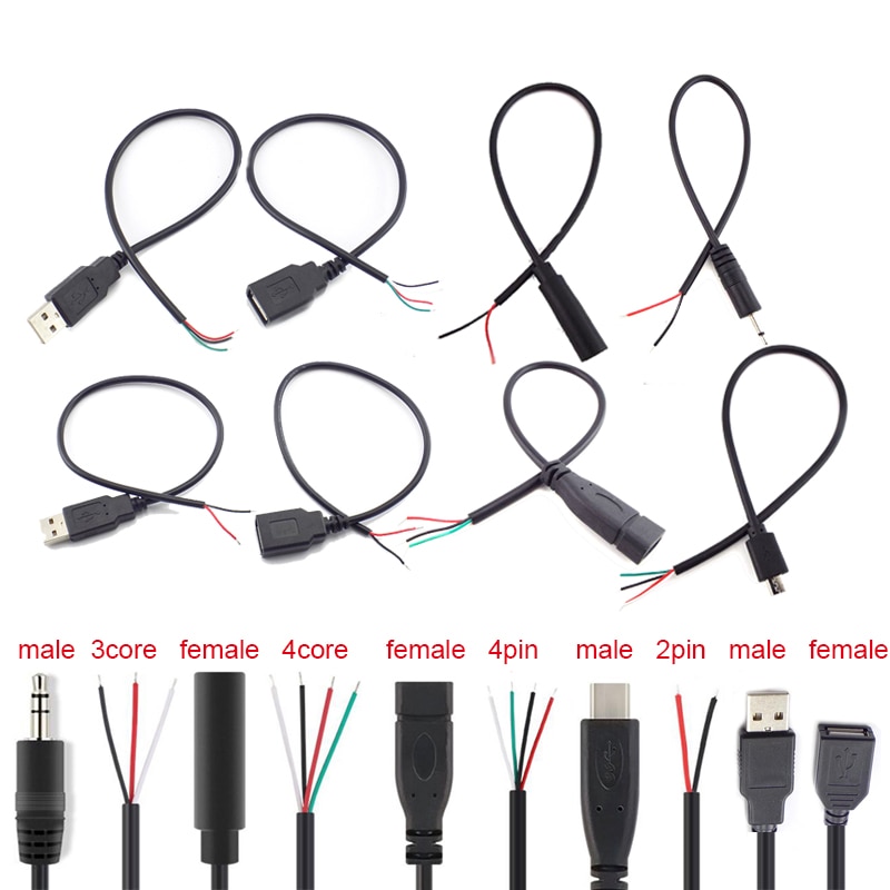 Connecteur Micro USB 2.0 Type C, 5 Types de fils, alimentation électrique, câble d&#39;extension, chargeur mâle vers femelle, ligne de données à 2 broches et 4 broches