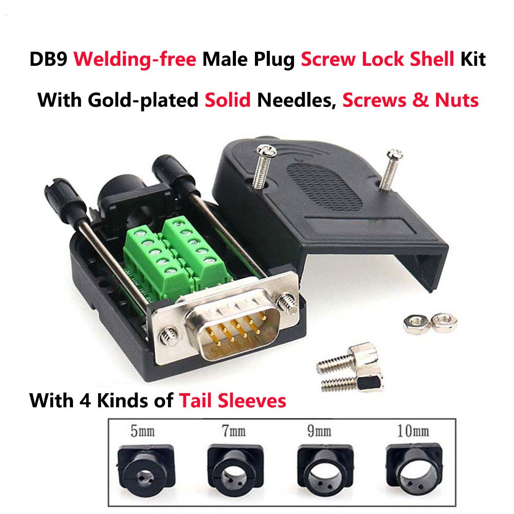 DB9 Welding-free Male Plug Female Socket Screw Lock Shell Kit RS232 9 Pin Serial Port Connector 485 422 Interface D-Sub9 Adapter: Male Solid