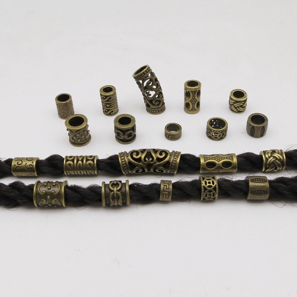 10 Stks/pak Brons Viking Verschillende 10 Stijlen Haar Vlecht Dread Baard Dreadlock Kralen Ringen Buis Voor Haar Accessoires