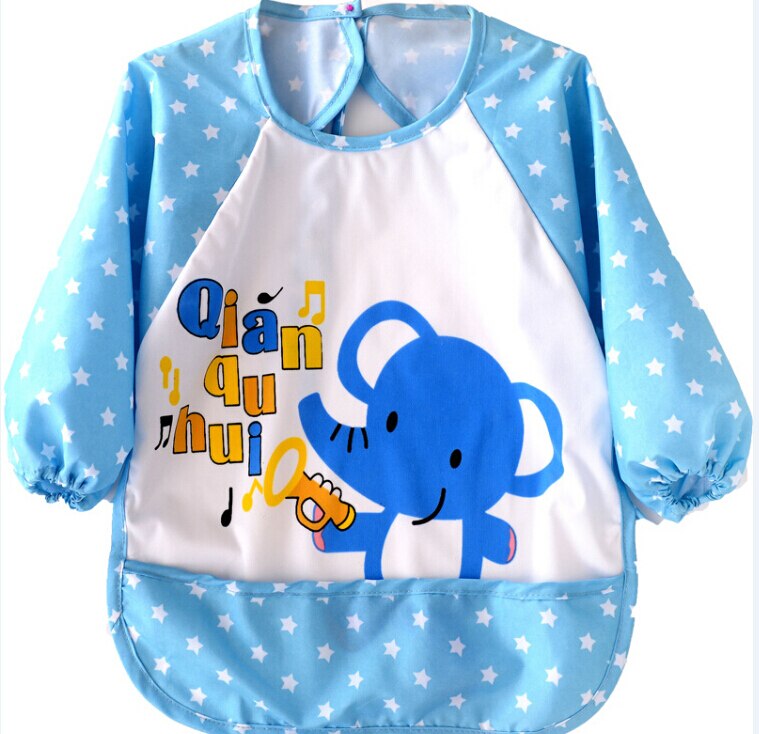 Animale di Stampa Del bambino Della Ragazza Del Ragazzo Mangiare Bavaglini Vestiti a Manica Lunga Impermeabile Alimentazione Bavaglini Grembiule: elefante