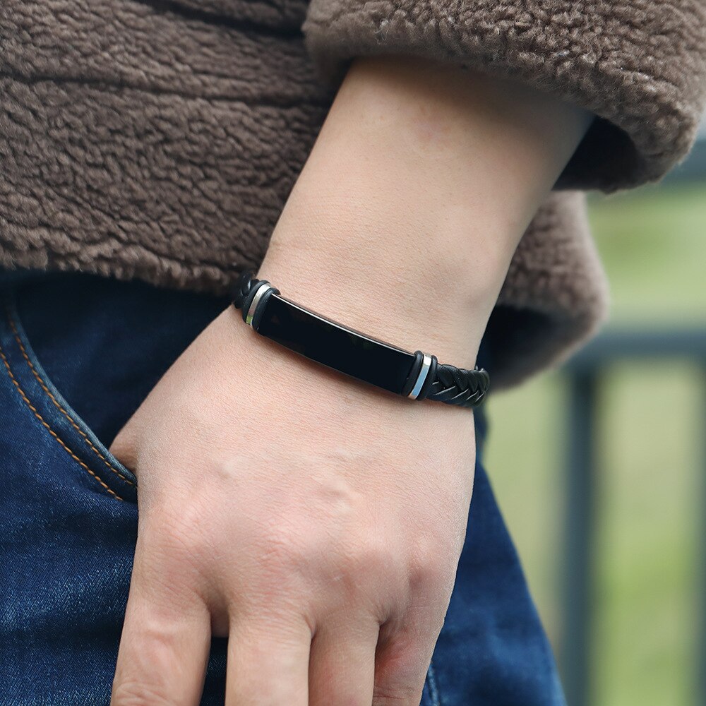 Pulseira de couro trançada de aço inoxidável, pulseira para homens, placa polida, pulseira masculina, joias da amizade