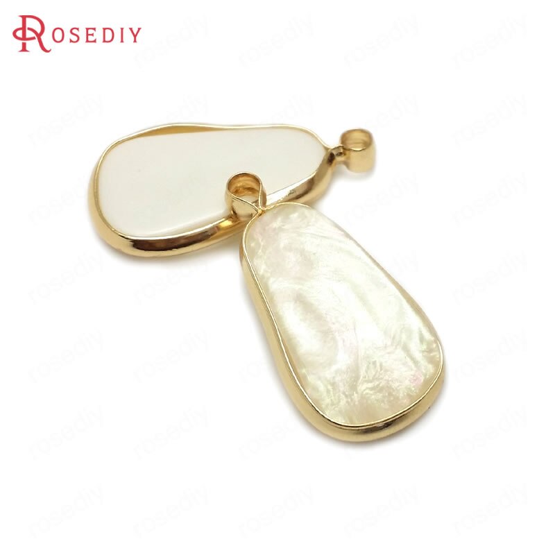 (36503)10Stck 25x13MM 24K Champagner Gold Farbe mit Weiß Farbe Durcheinander und Harz Nachahmung Hülse Unregelmäßigen shpae Reize Anhänger