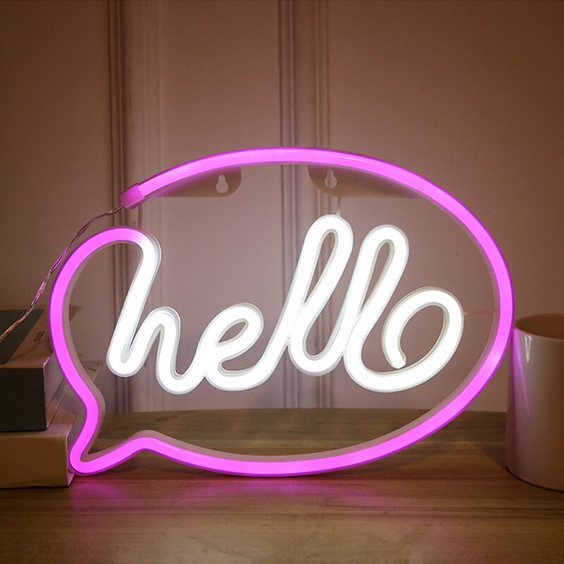 Lampe néon Hello arc-en-ciel alimentée par batterie et USB, panneaux de vœux de magasin, décoration de maison, fête de mariage, boutique, Bar, veilleuse