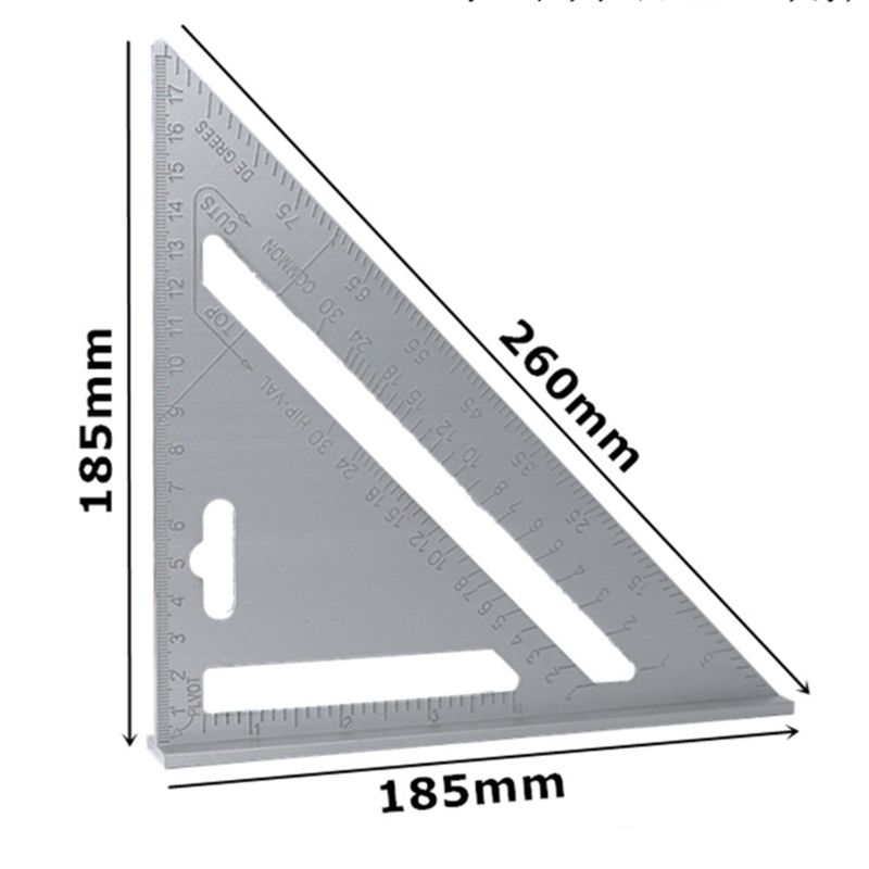 7 tommer trekant lineal aluminiumslegering vinkel gradskivehastighed metrisk / imperial: Hvid