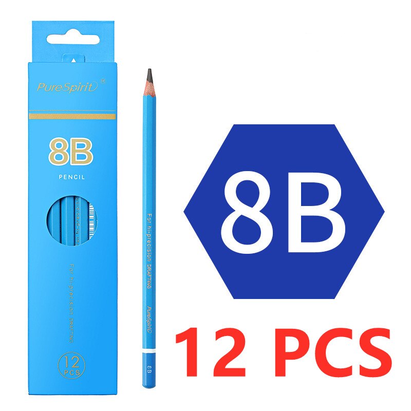 12 pcs/box pencil 2B to 14B Full range of art pencils student painting pen sketch pen wooden charcoal pencil: A12