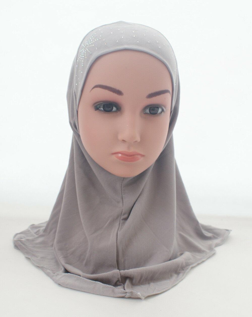 Foulard Hijab arabe pour enfants, couvre-chef avec strass pour l&#39;école, couvre-chef islamique pour enfants de 2 à 6 ans