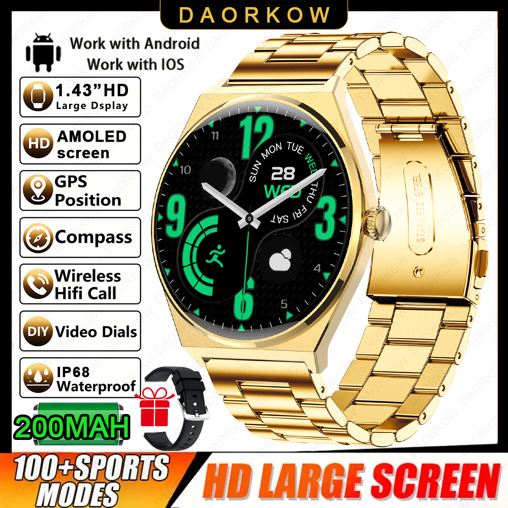 2026 Ultra Sottile Astuto Della Vigilanza Degli Uomini AMOLED 466*466 HD Pixel Display Always Show Time Bluetooth Chiamata di Promemoria Smartwatch Impermeabile: Beige