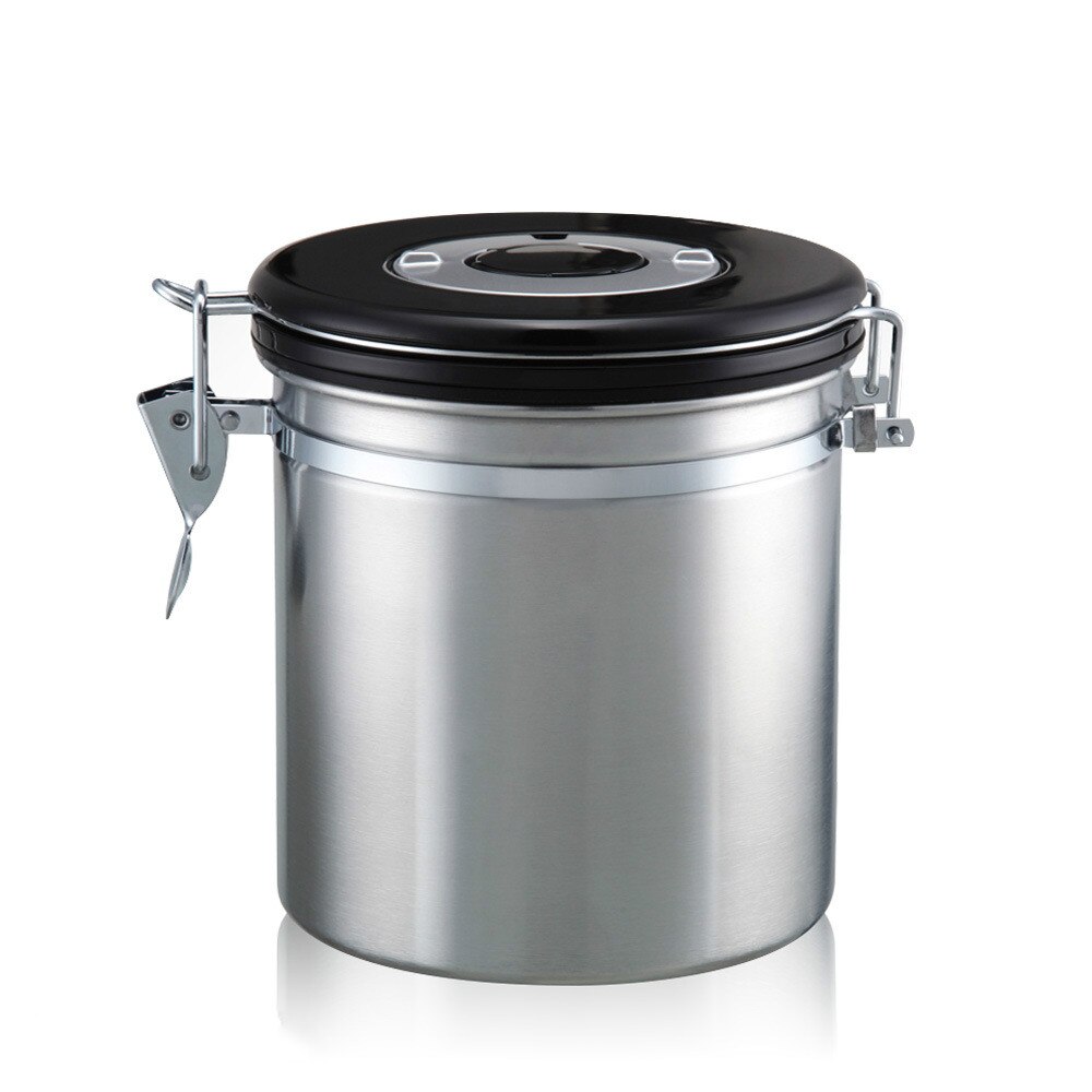 Kaffekrukke kaffebønner beholder rustfrit stål lufttæt kaffe tedåse tid udstødningsventil kaffe caddies køkken bar værktøj: Stålfarve / 800ml