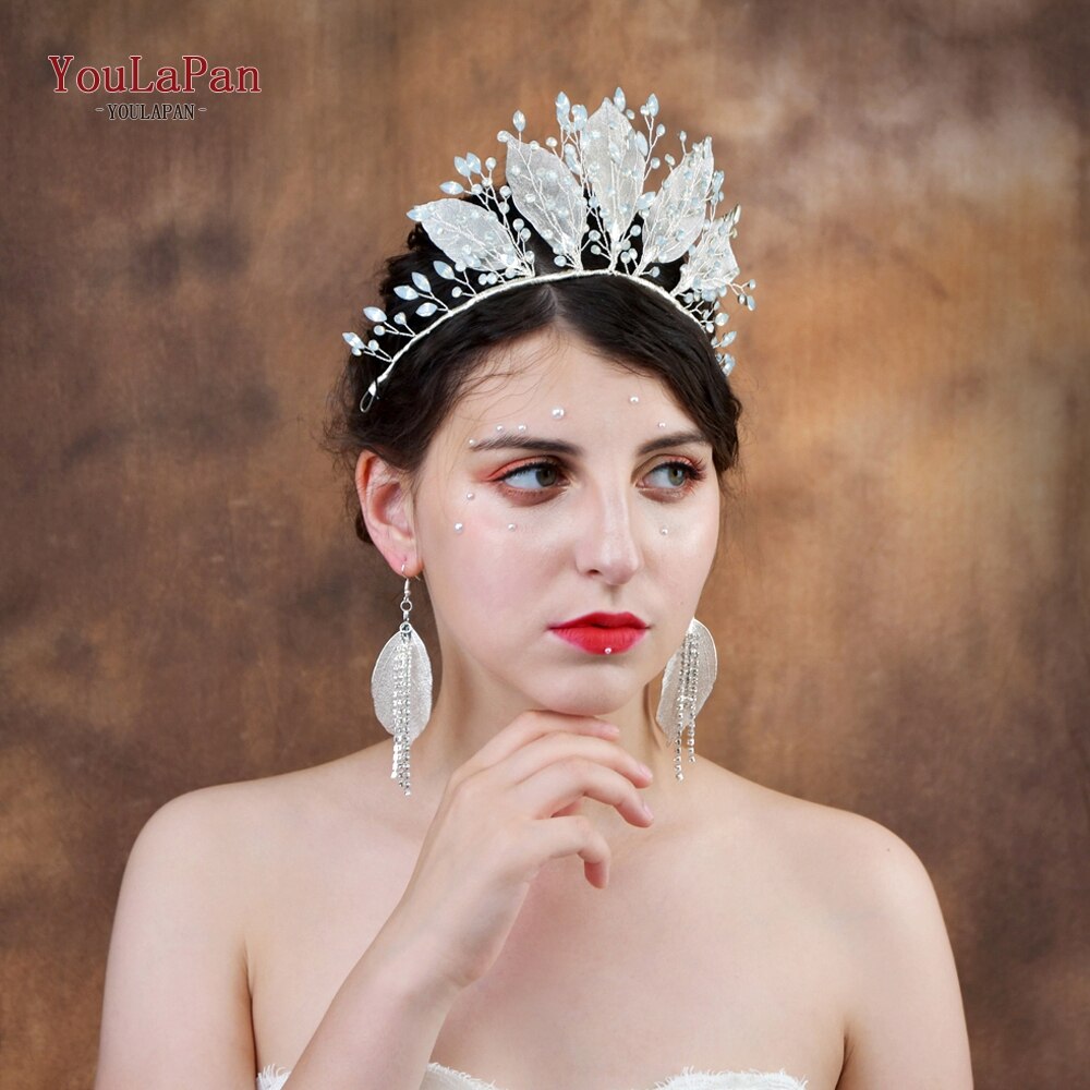 TOPQUEEN-corona de dos colores para boda, diademas de hojas hermosas, banda para el pelo de para mujer, accesorios de novia elegantes simples
