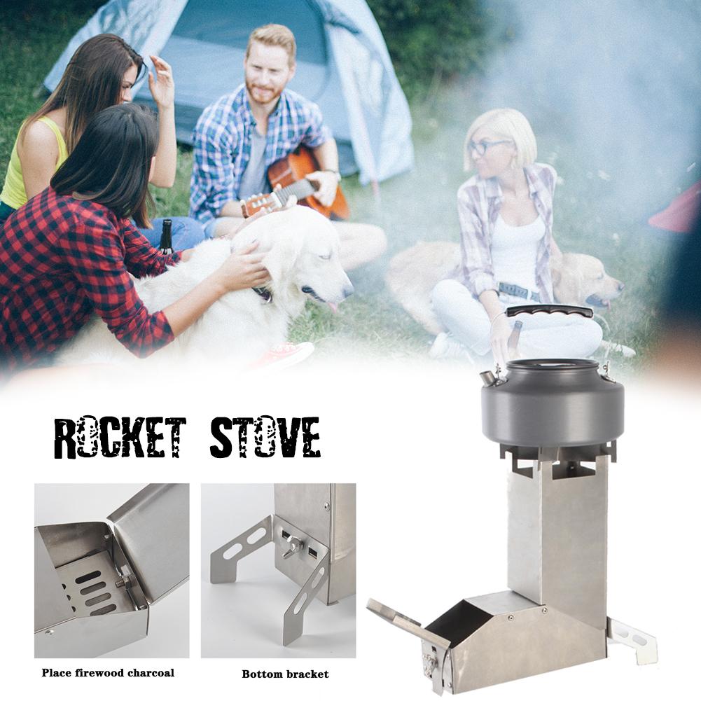 Portable Folding Stainless Steel Backpacking Rocket Stove Outdoor Wood Burning Stove Picnic BBQ Wood Stove Hiking Camping Stove