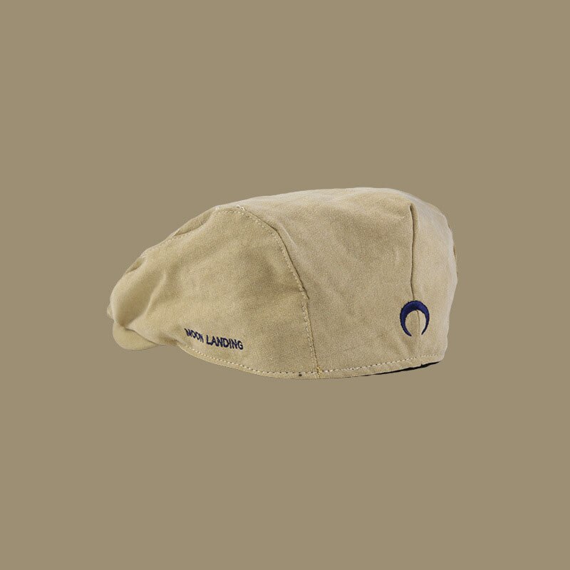 Vrouwen Hoeden Herfst Winter Retro Maan Geborduurde Forward Cap Meisje Niche Wilde Baretten Koreaanse Versie Van Reverse Caps Detective Hoed: Khaki