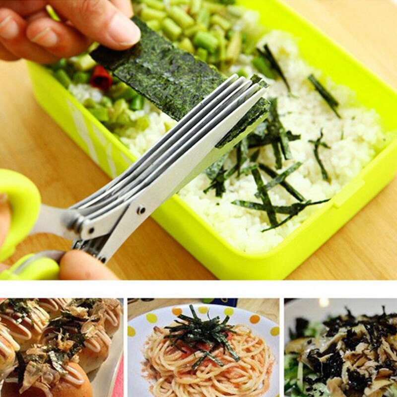 Multifunctional Muti Layers Stainless Steel Knives 5-Layers Kitchen Scissors Scallion Cutter Herb Laver Spices Cook Tool Cut