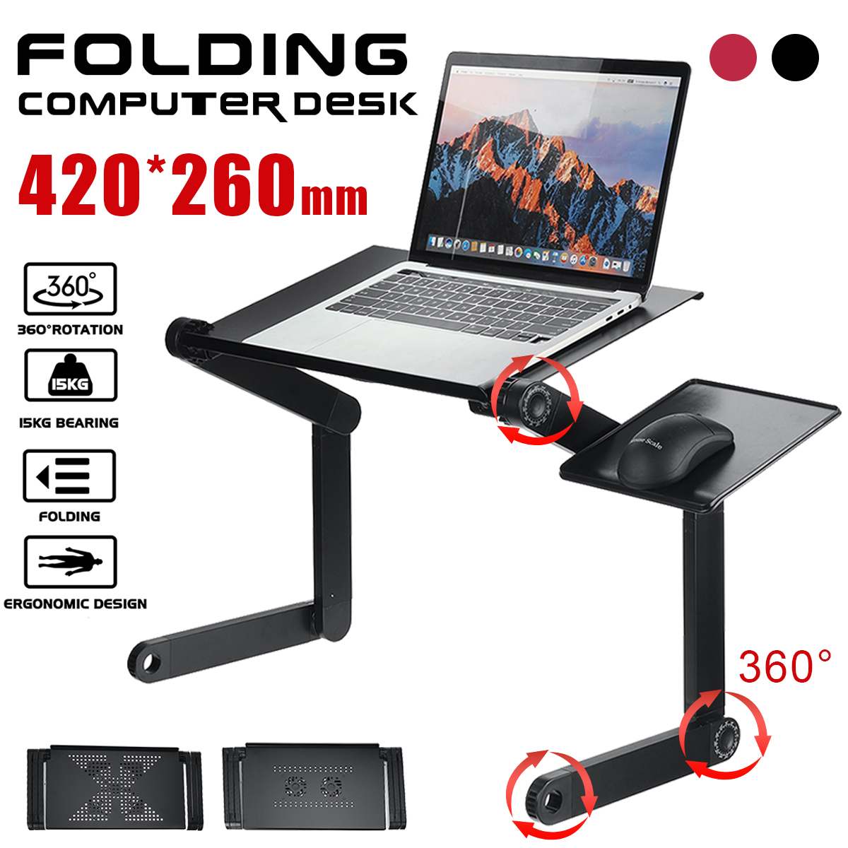 Portable Aluminum Folding Computer Desk Notebook Desk Laptop Stand Lapdesk For TV Bed Sofa Notebook Table With Mouse Pad