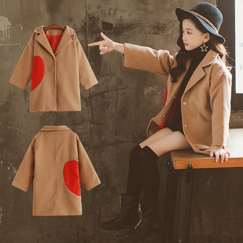 Keelorn Delle Ragazze del Cappotto 2020 Autunno Inverno di Lana Trench E Impermeabili Cappotto Della Rappezzatura di Modo Outwear Semplice Stile Abbigliamento Caldo 4-13 Anni vecchio