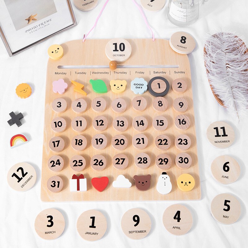 Baby Holz Kalender Spielzeug freundlicher freundlicher Kognitiven Spielzeug Kleinkind Holz Lernen Pädagogisches DIY Spielzeug für Baby Weihnachten Neue Jahr