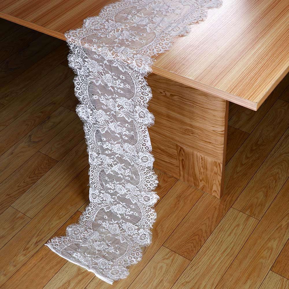 OurWarm Boho Wedding Table Decoration 35X300CM Floral Pattern White Lace Table Runner Rustic Chic Wedding Party Supplies: Default Title