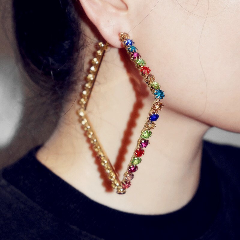 Nuovo Arrivo Delle Donne di Modo Lucido Gemme di Cristallo Quadrato Orecchini Del Cerchio Dei Monili di Vendita Calda Alla Moda Dichiarazione Orecchini Accessori