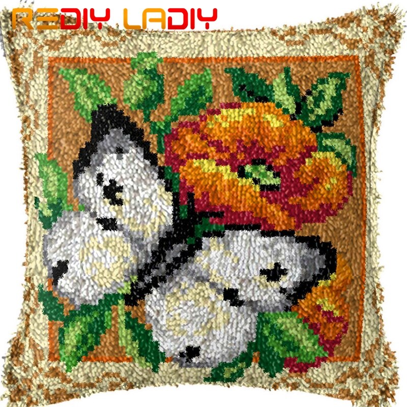 Latch Hook Kit Make Your Own Cushion Ladybug Daisy Acrylic Yarn Crochet Pillow Case Set Printed Canvas Latch Hook Cushion Cover