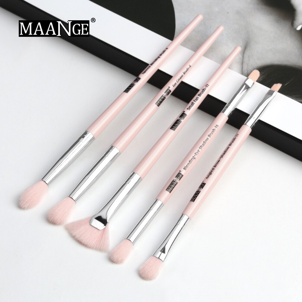 Maange pro 3/5/6 makeup børster sæt øjenskygge blending eyeliner øjenvipper øjenbryn børster til makeup bærbart øjenbørste sæt: 5 stk. lyserød