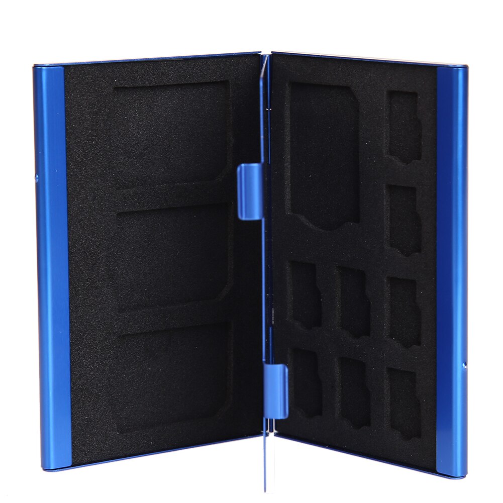 Draagbare Dek Aluminium 8TF + 4SD Geheugenkaarten Opbergdoos Houder Double Layer Aluminium Card Case Voor Digitale Camera: Blauw