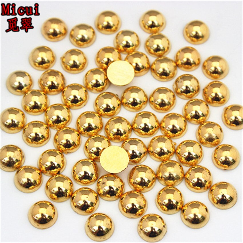 Micui Goud Kleur Ronde Rhinestone Applicaties Plaksteen Acryl Strass Niet HotFix Crystal Stenen 3D Nail Art Voor DIY Ambachten MC94