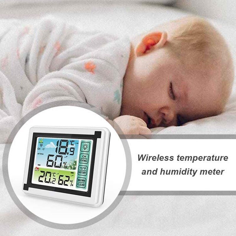 Wireless Weather Station Indoor Outdoor Thermometer with Sensor, Digital Temperature Humidity Monitor with LCD Backlight