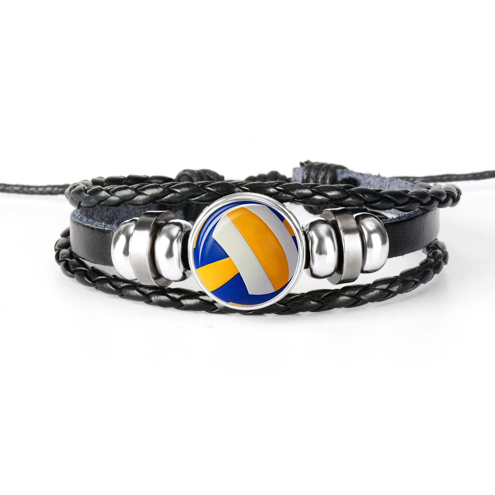 Pulsera deportiva de cuero de tejido negro para hombre, brazalete de foto de fútbol, béisbol, baloncesto, voleibol, pulsera cabujón cristal: 5