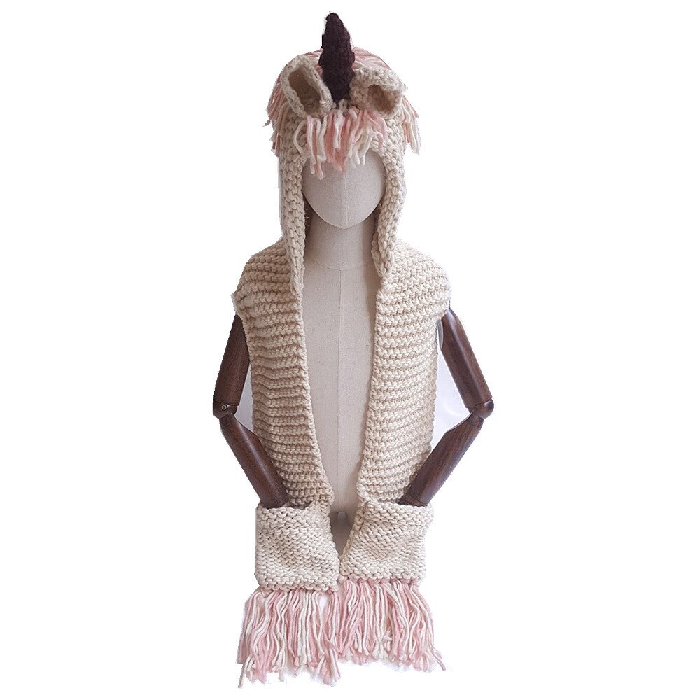 2-12 jaar Meisjes Winter Eenhoorn Hoed Sjaal Leuke Handgemaakte Kinderen Hoed Wrap Eenhoorn Caps Voor kinderen Warm wol Sjaals Hoed