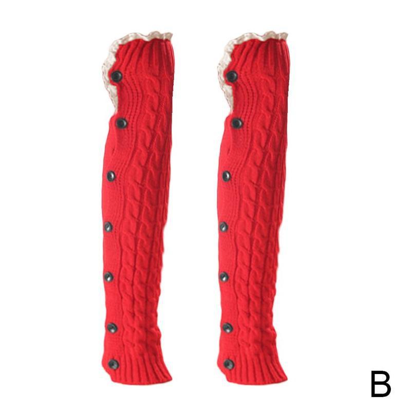 Mallas cálidas con botón de encaje para mujer, calentador de pies, cubiertas de botas, medias cálidas de punto para otoño e invierno, N2X6