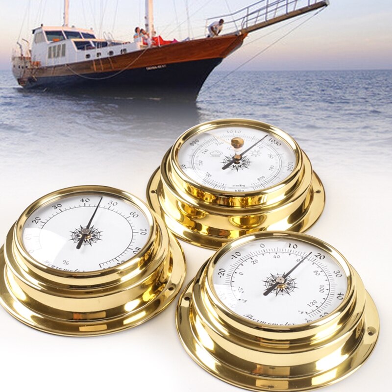 2022 neue 4 teile/satz Thermometer Hygrometer Barometer Uhr Uhr Kupfer Shell Zirkonium Marine für Wetter Station 4 Zoll