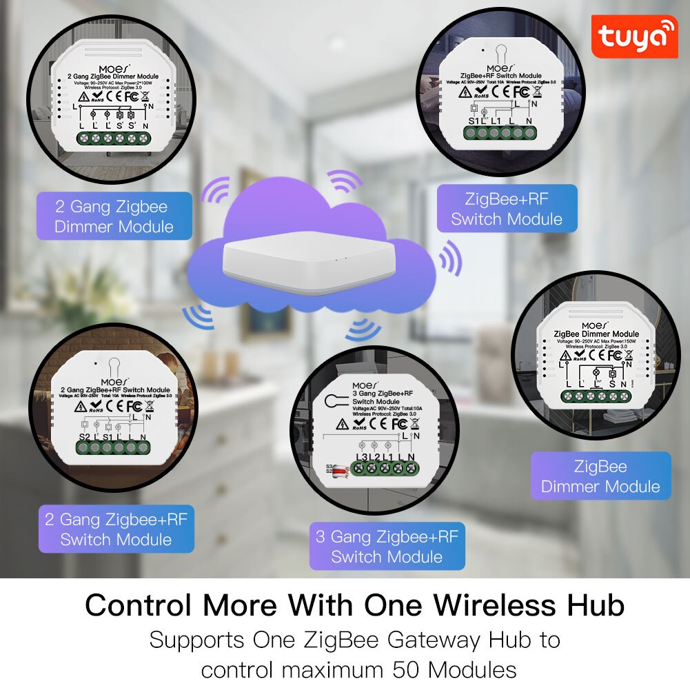 Moes tuya zigbee 3.0 smart-lichtschalter-relaismodul, 1/2/3 -fach dimmermodul, smart life tuya app-steuerung mit alexa und google home