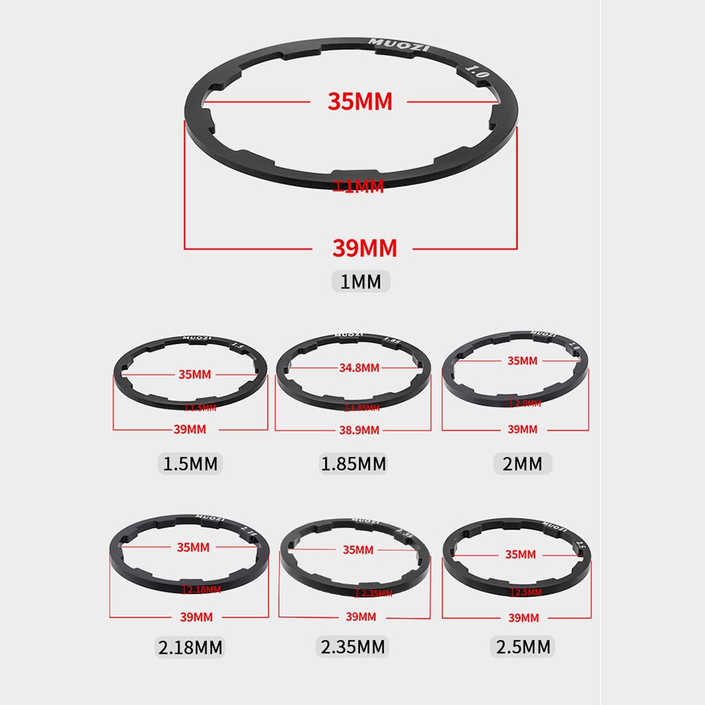 MUQZI MTB Road Bike Hub Washer 1mm 1.5mm 1.85mm 2mm 2.18mm 2.35mm 2.5mm Gasket For 7 8 9 10 11 12 Speed Cassette Flywheel Spacer