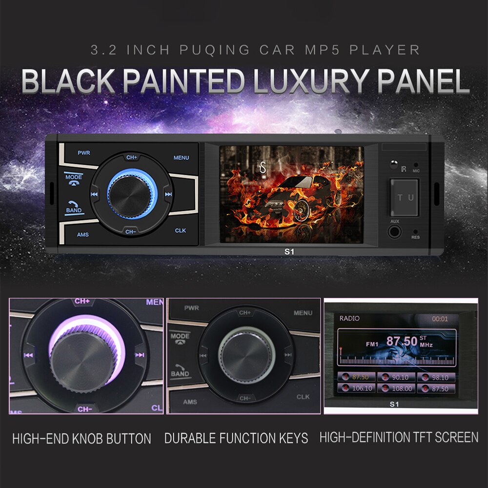 3.2 inch 1 din autoradio met  mp5- spelerscherm, bluetooth-hoofdunit, fm-radio, usb-aux-ingang, nee/met achteruitrijcamera