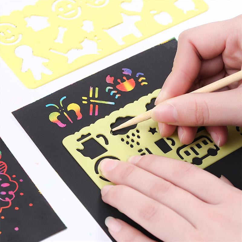 1Set Scratch Tool Set with Bamboo Sticks Scraper Repair Scratch Pen Black Brush For Kids Children Scratch Painting