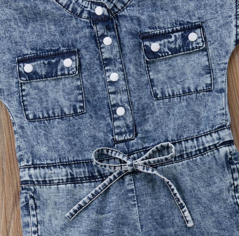 Baby Meisje Denim Overall Jeans Kinderen Broek Boog Mouwloze Mode Jumpsuit Baby Kleding 2-6Y E25673