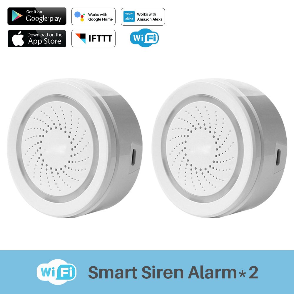 Smart wifi sirene alarm smart hjem sikkerhet ingen hub kreves tuya app varslingsvarsler fungerer med alexa echo google home ifttt: 2 stk