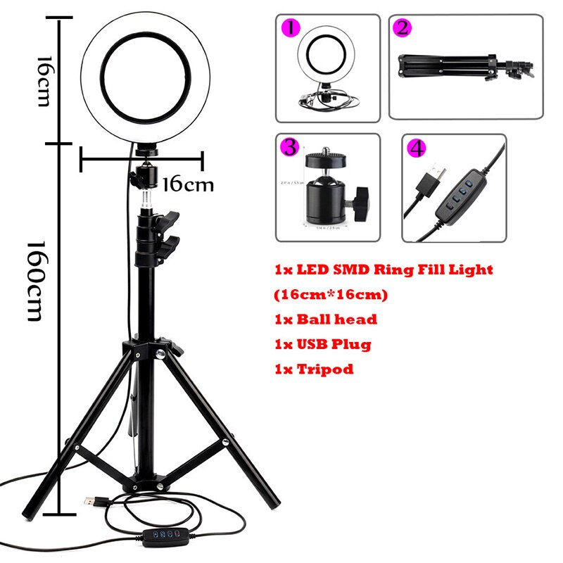 Dimmable Ring LED lamp Studio Camera Ring Light Photo Phone Video Light Lamp With Tripods Selfie Stick Ring Fill Light: Red